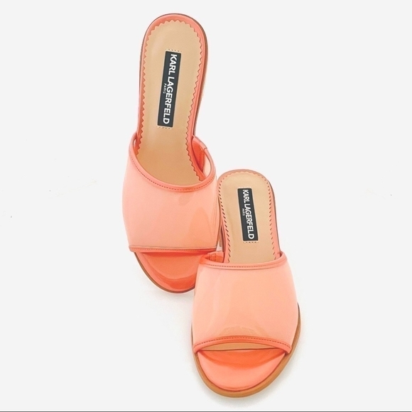 NIB KARL LAGERFELD Paris Coral Transparent Slip-On Block Heel Sandals Size 6 - Picture 9 of 10
